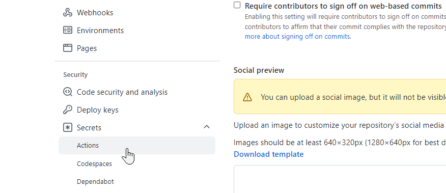Agregue los Github Secretos